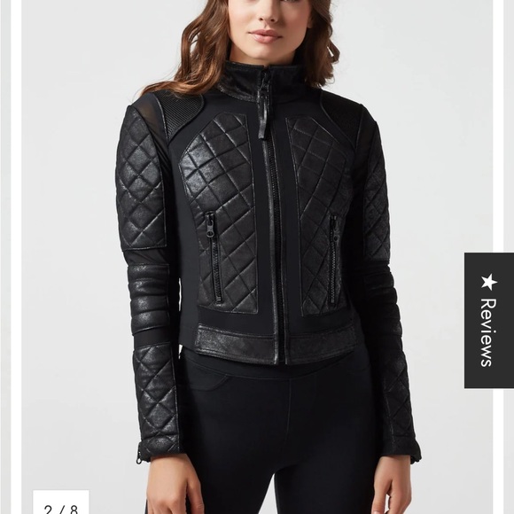 Blanc Noir Women's Black Quilted Mesh Leather Jacket - Picture 1 of 7